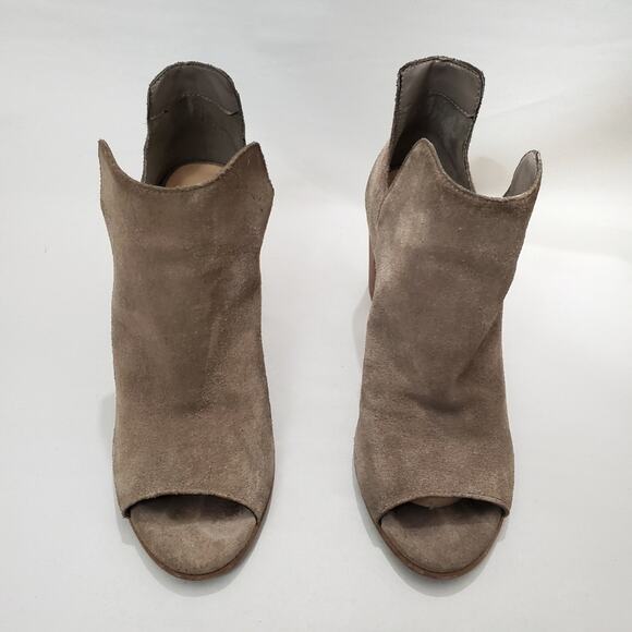 Steve Madden | Nello Taupe Suede Leather Peep Toe Heeled Booties - Picture 2 of 11